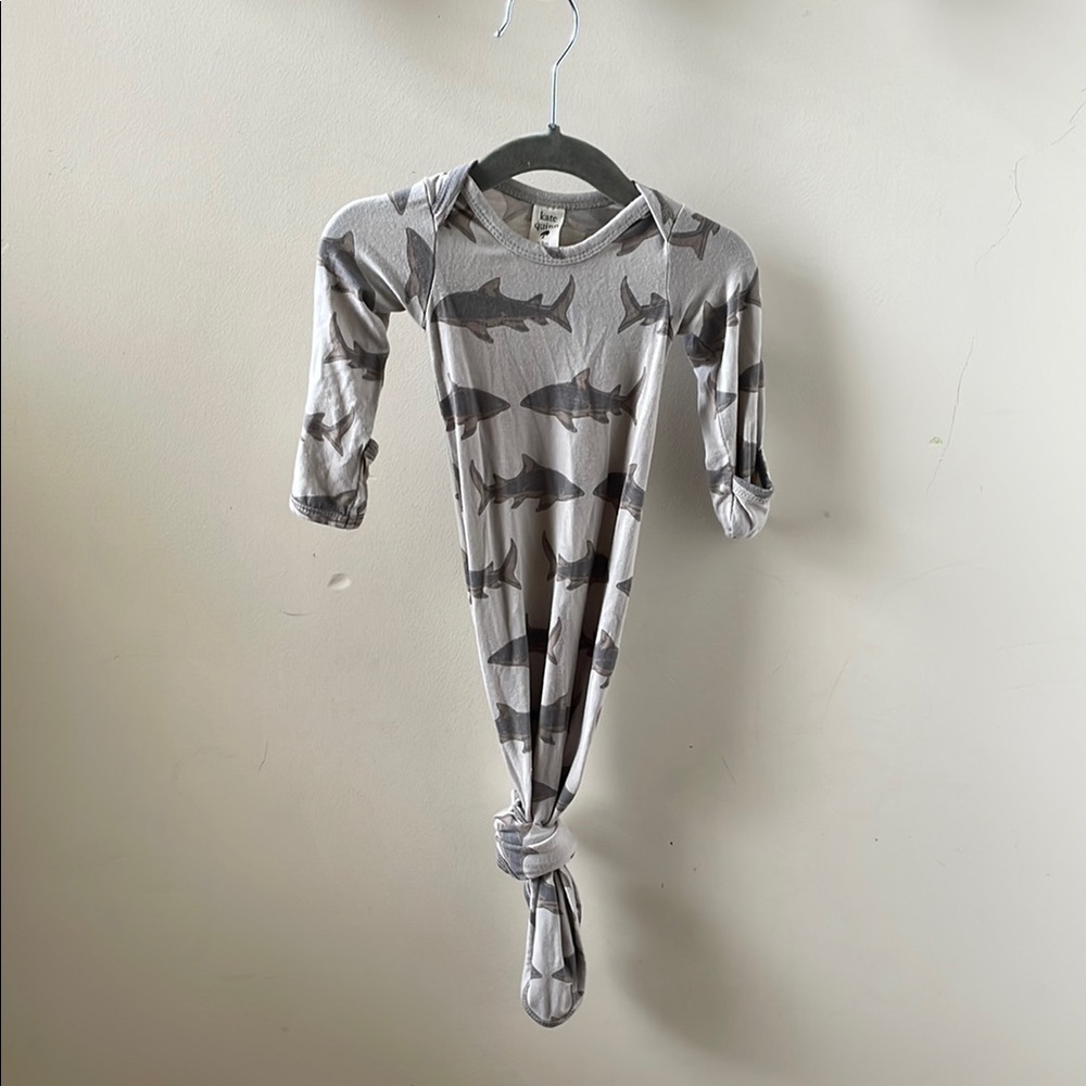 Kate Quinn 0-3 knotted gown Gray Shark Print Baby Onesie